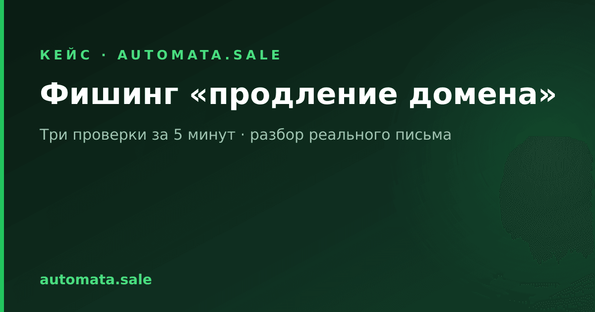 Фишинг «продление домена»: как за 12 минут проверить счёт и не перевести деньги мошенникам