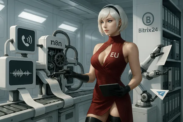 Мегафон АТС - транскрибация - n8n - telegram + Битрикс24